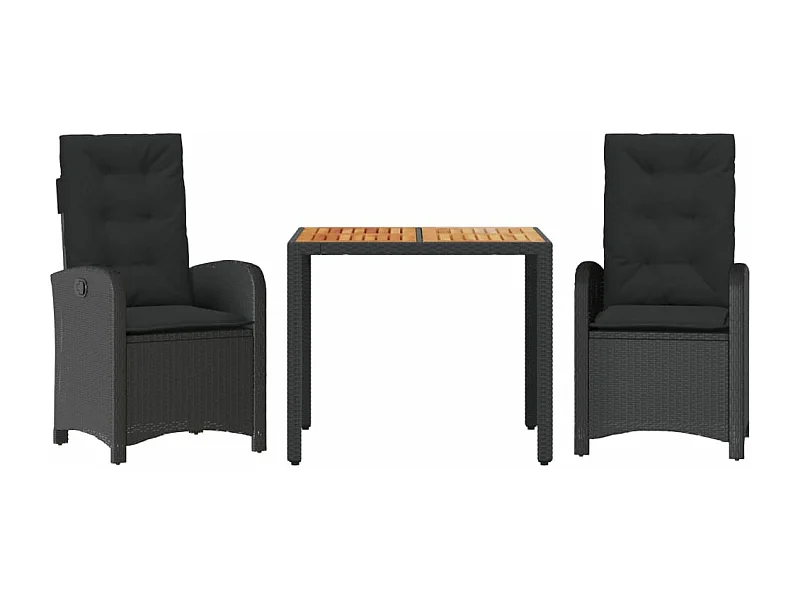 Ensemble à manger de jardin avec coussins 3 pcs Noir