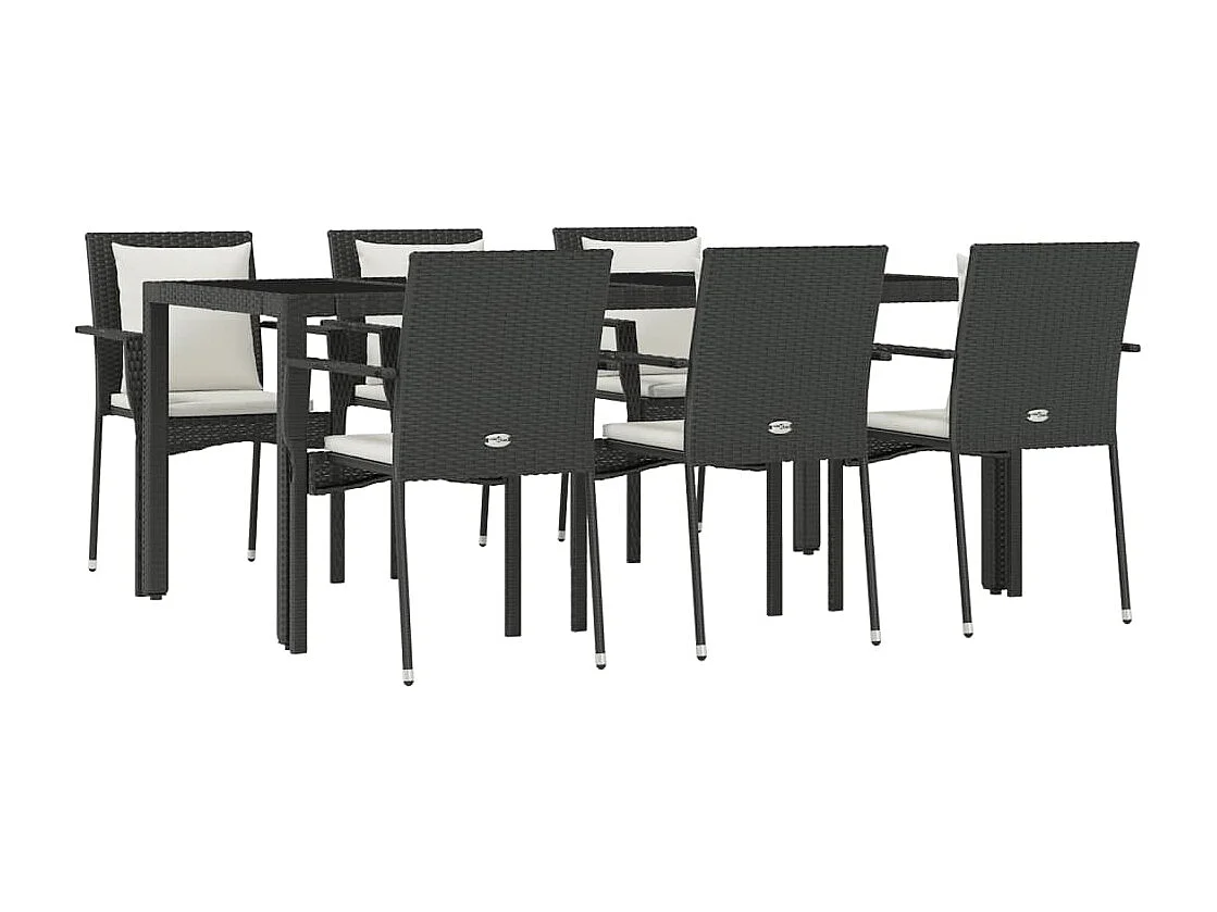 Ensemble à manger de jardin coussins 7pcs Noir Résine tressée
