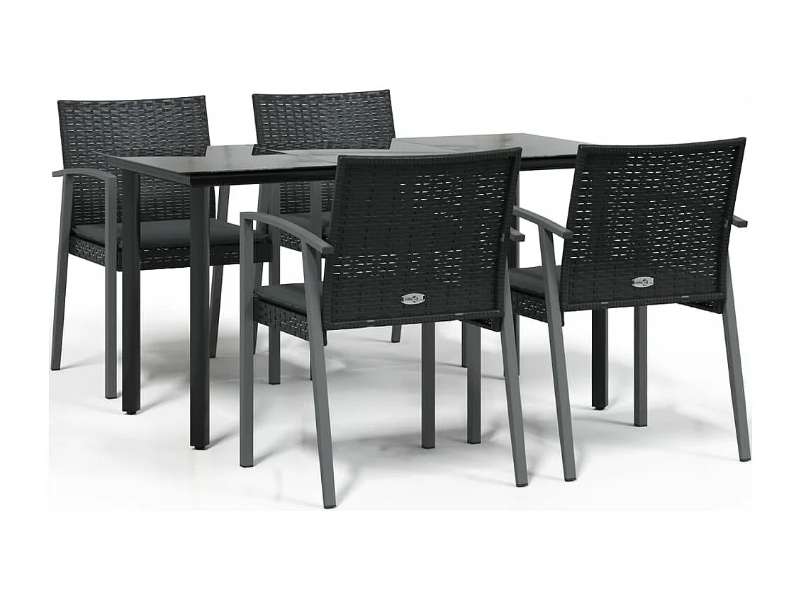 Ensemble à manger de jardin 5 pcs coussins résine tressée acier