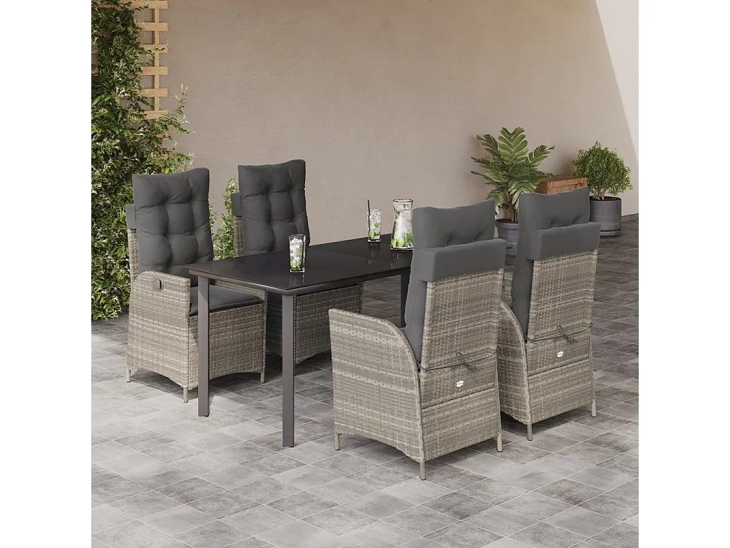 Ensemble à manger de jardin et coussins 5 pcs gris clair rotin