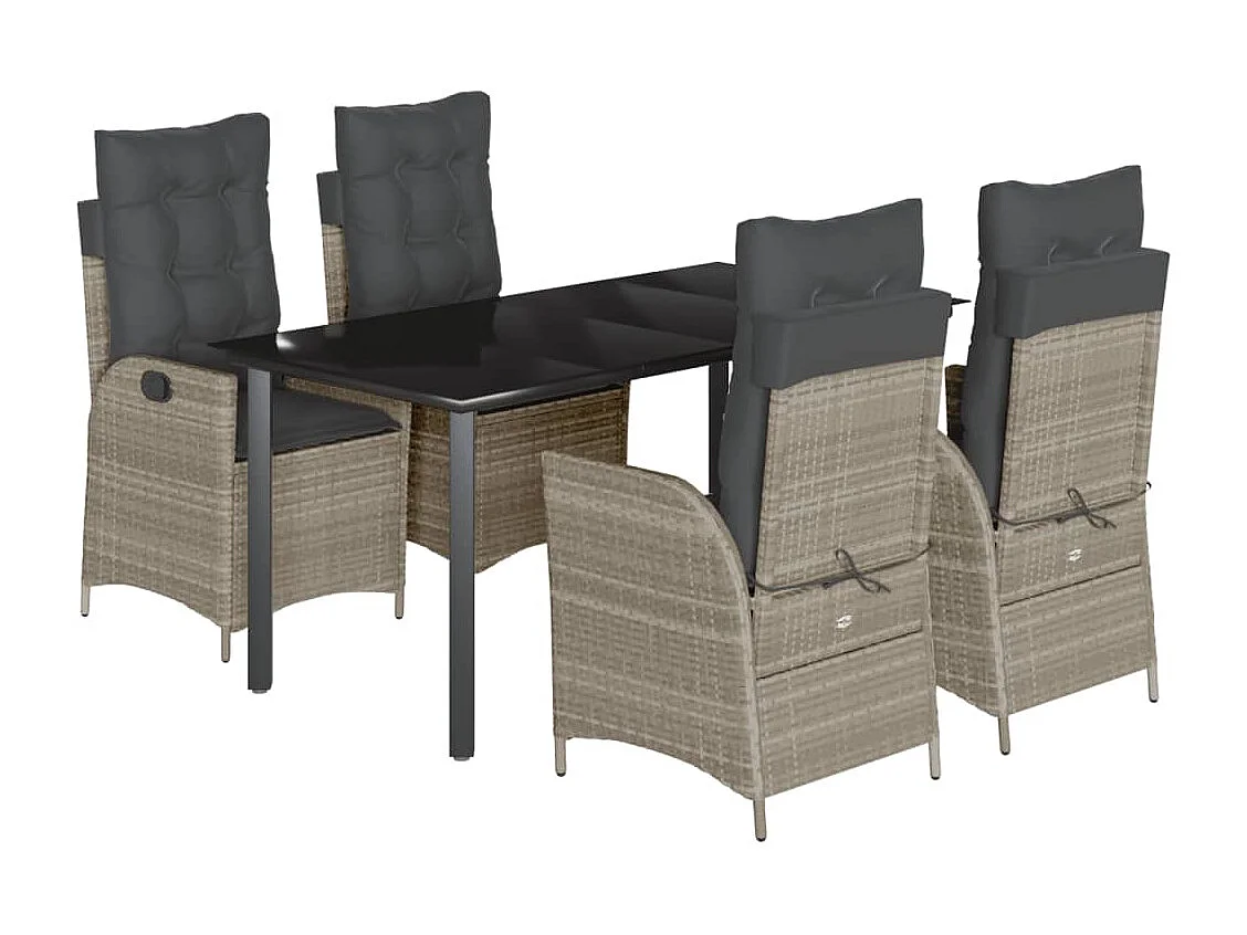 Ensemble à manger de jardin et coussins 5 pcs gris clair rotin