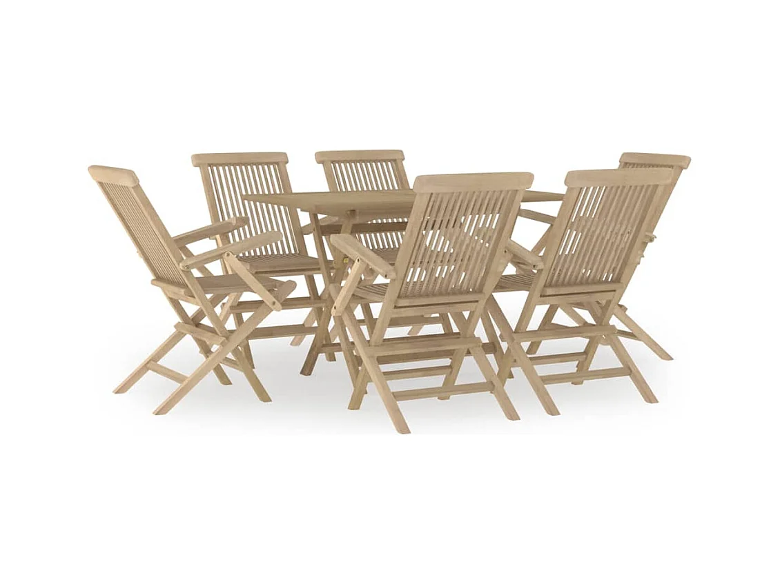 Salon de jardin 7 pcs gris bois de teck solide