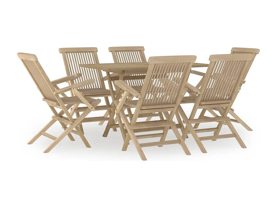 Salon de jardin 7 pcs gris bois de teck solide