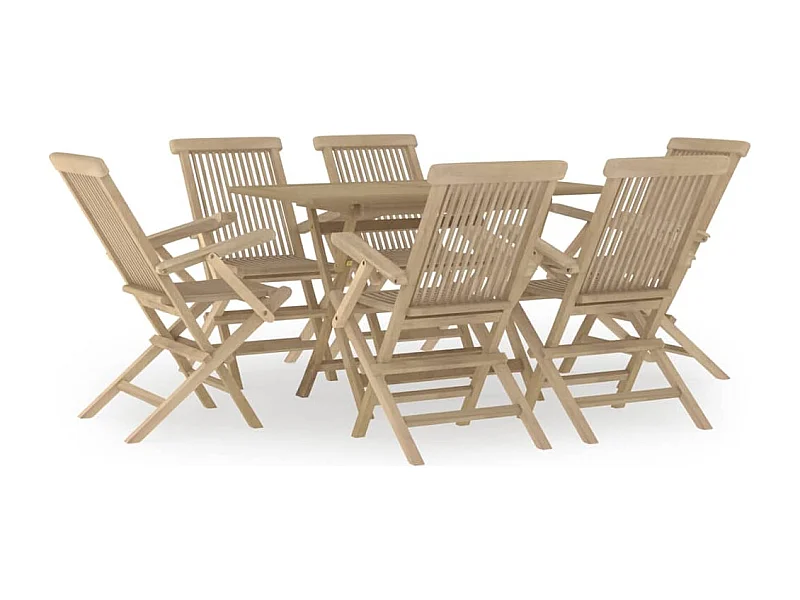 Salon de jardin 7 pcs gris bois de teck solide