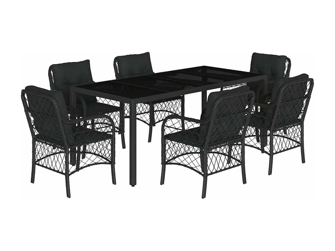 Ensemble à manger de jardin coussins 7pcs Noir Résine tressée