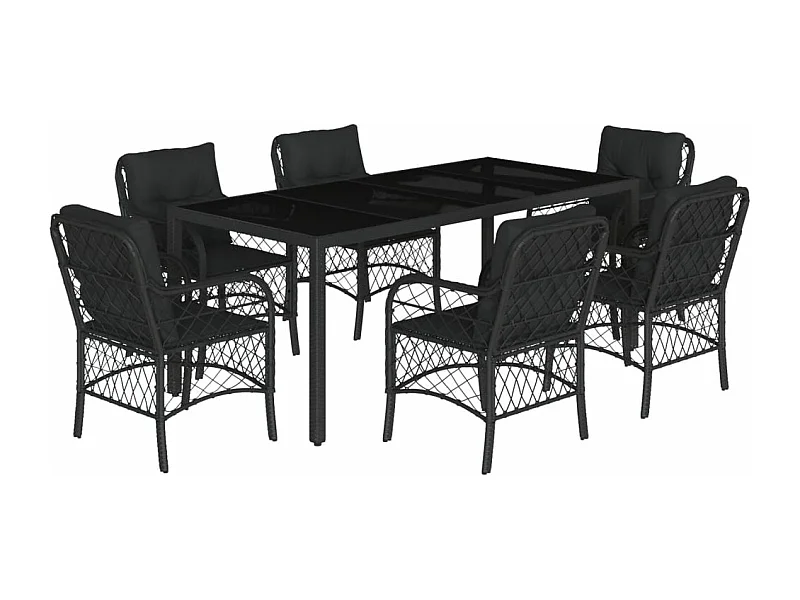 Ensemble à manger de jardin coussins 7pcs Noir Résine tressée