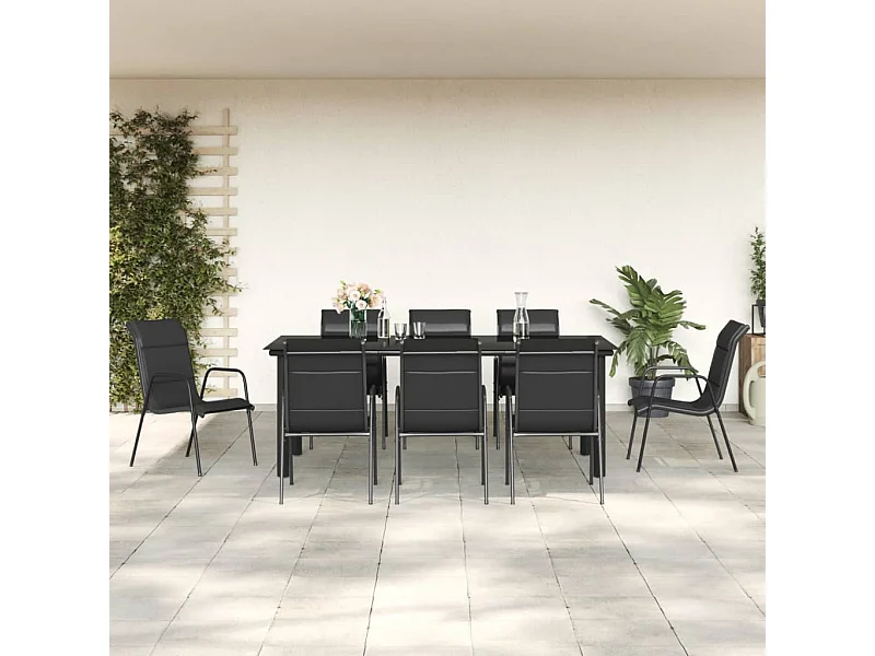 Ensemble à manger de jardin 9 pcs noir textilène et acier