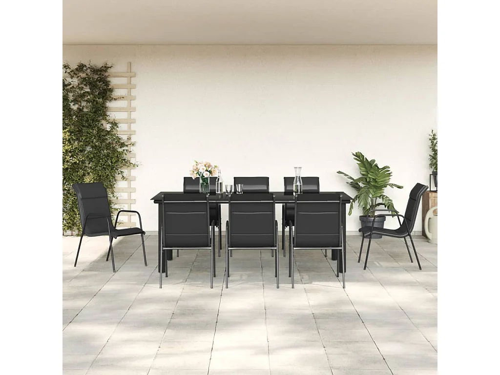 Ensemble à manger de jardin 9 pcs noir textilène et acier