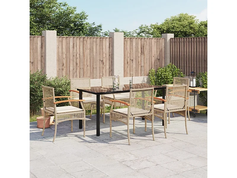 Ensemble à manger de jardin et coussins 7 pcs beige poly rotin