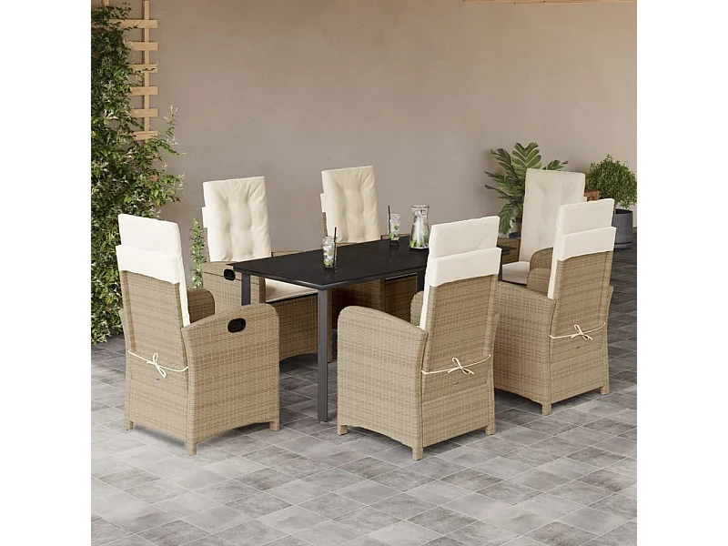 Ensemble à manger de jardin et coussins 7 pcs beige poly rotin