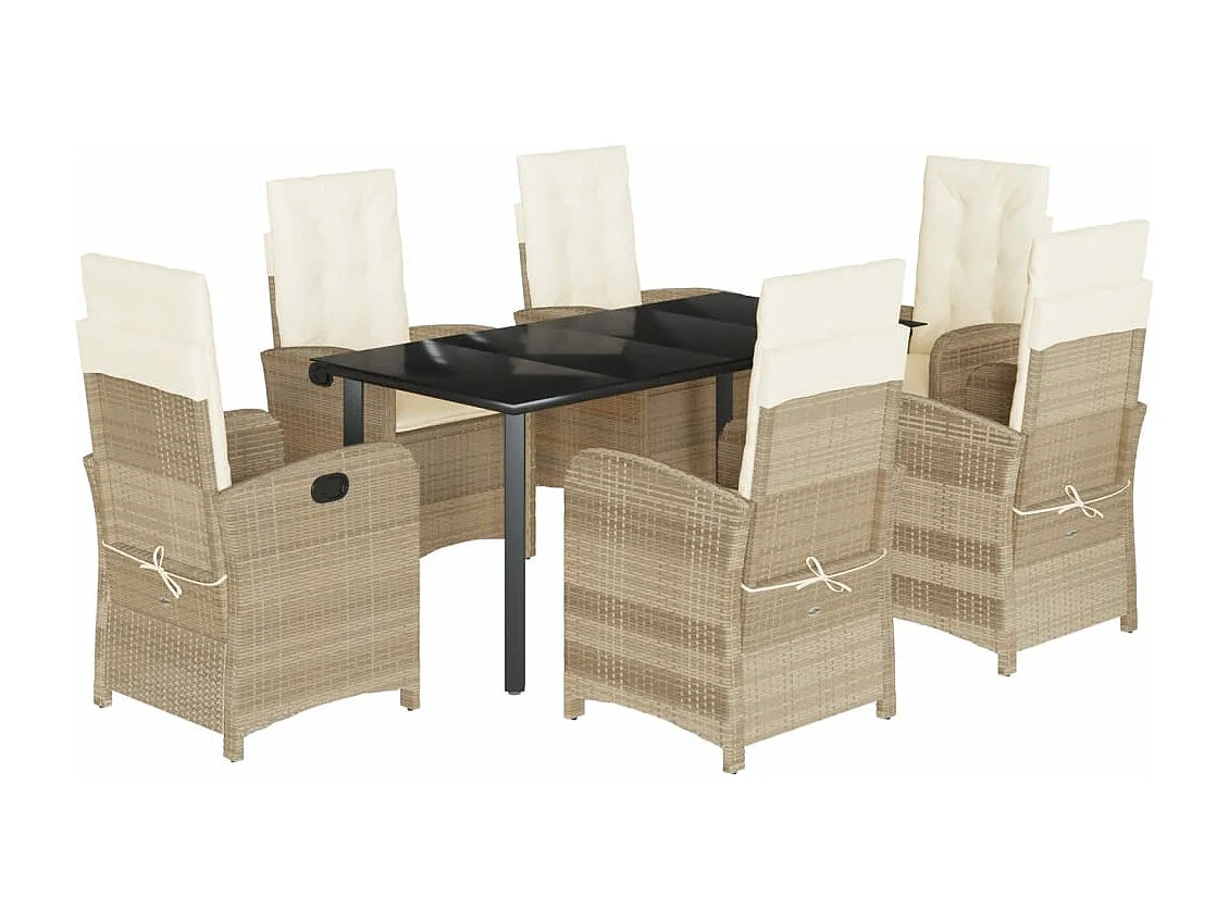 Ensemble à manger de jardin et coussins 7 pcs beige poly rotin