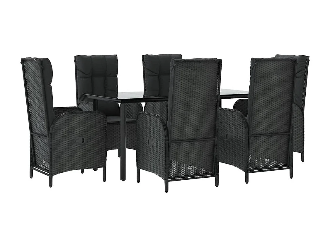 Ensemble à manger de jardin coussins 7pcs Noir Résine tressée