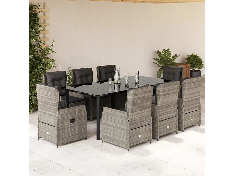 Ensemble à manger de jardin et coussins 9 pcs gris clair rotin