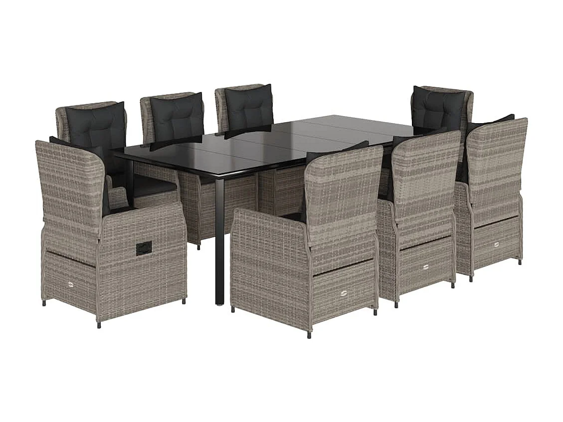 Ensemble à manger de jardin et coussins 9 pcs gris clair rotin