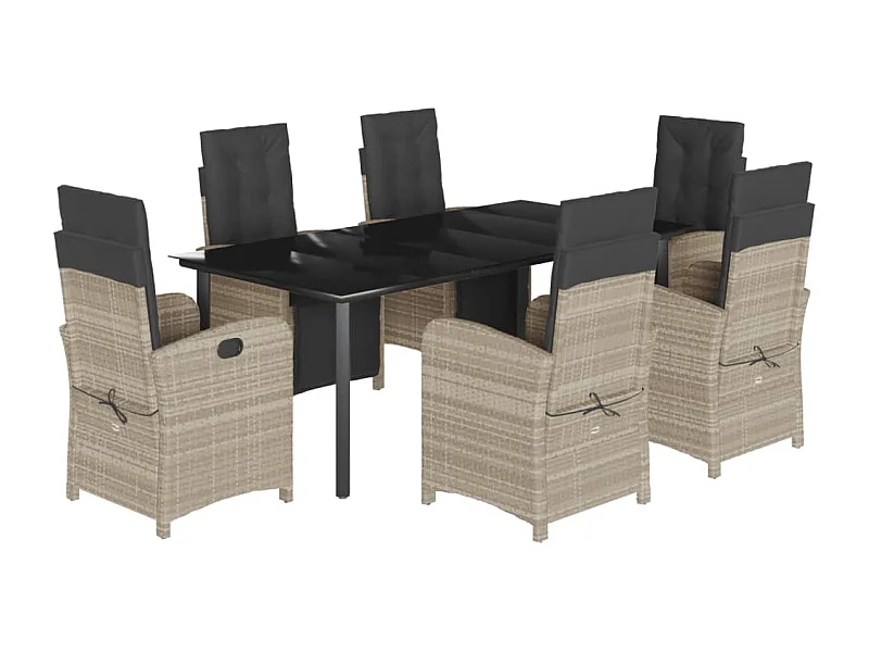 Ensemble à manger de jardin et coussins 7 pcs gris clair rotin