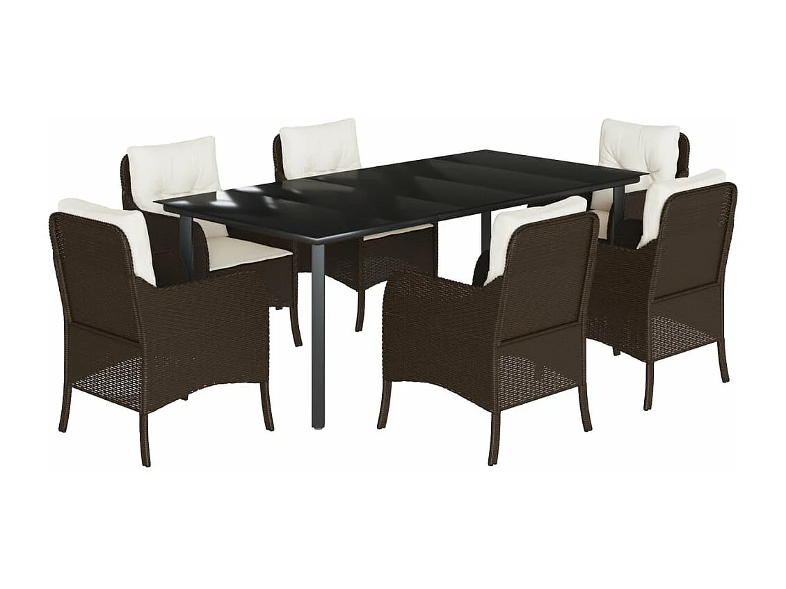 Ensemble à manger de jardin et coussins 7 pcs marron rotin