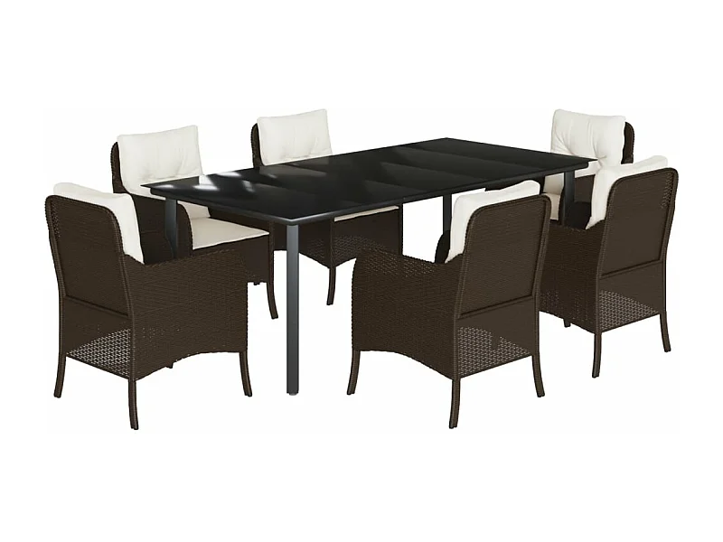 Ensemble à manger de jardin et coussins 7 pcs marron rotin