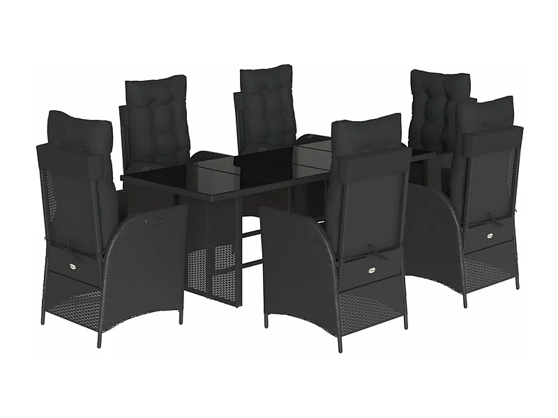 Ensemble à manger de jardin coussins 7pcs Noir Résine tressée