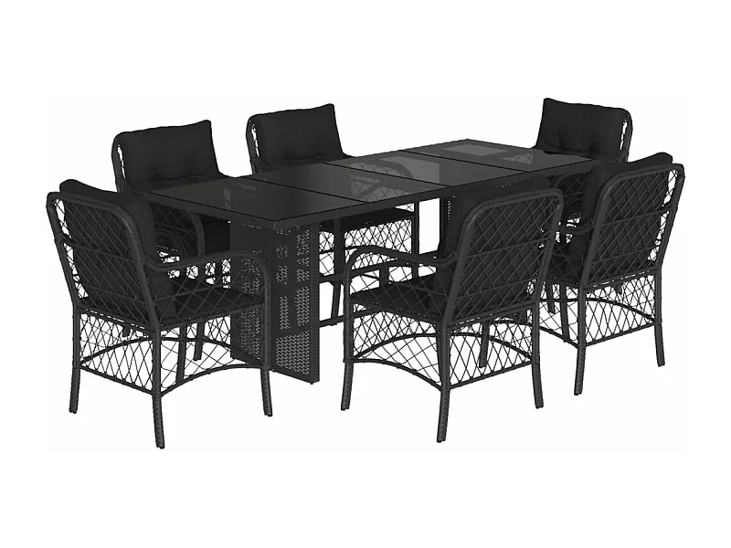 Ensemble à manger de jardin coussins 7pcs Noir Résine tressée