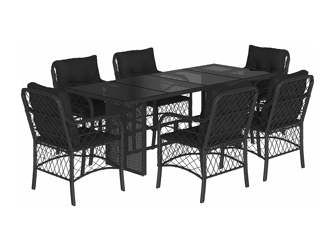Ensemble à manger de jardin coussins 7pcs Noir Résine tressée