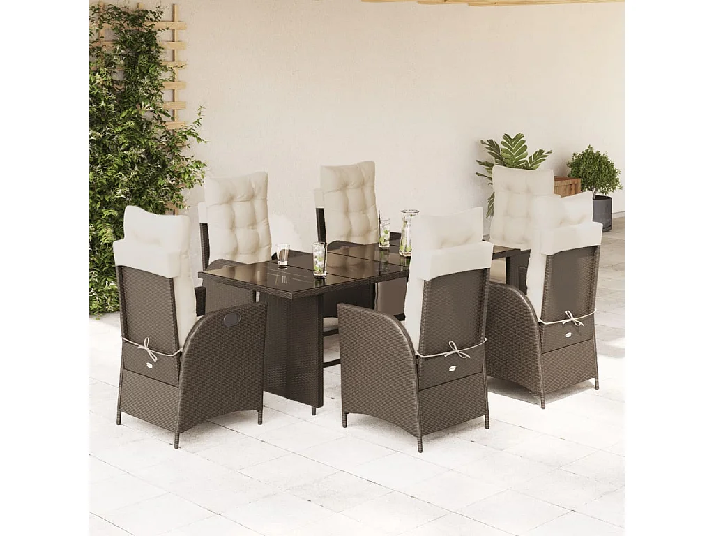 Ensemble à manger de jardin et coussins 7 pcs marron rotin