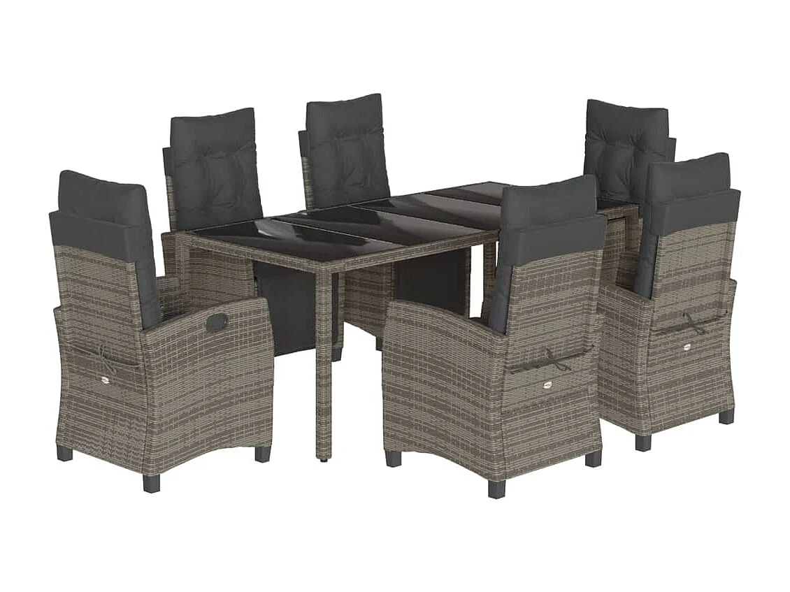 Ensemble à manger de jardin et coussins 7 pcs gris rotin