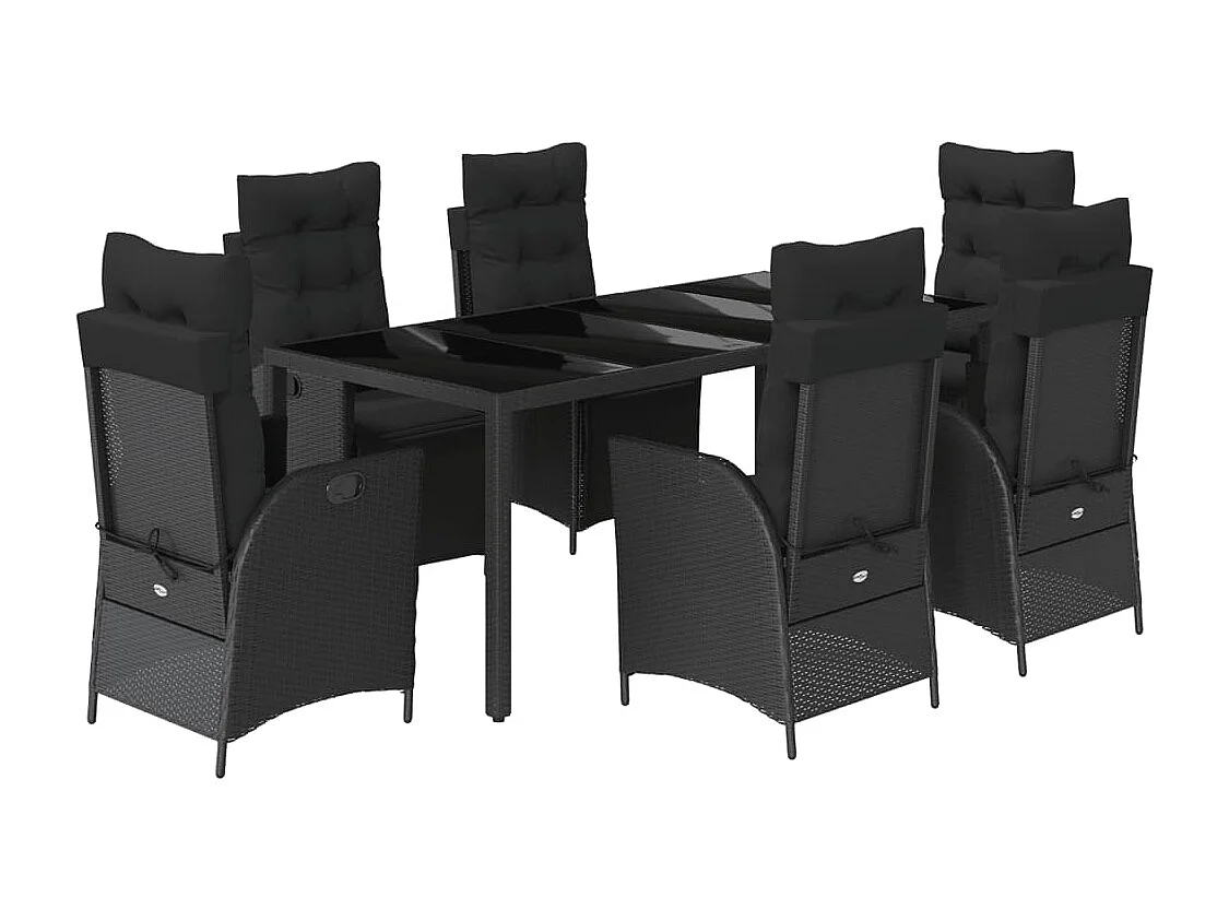 Ensemble à manger de jardin coussins 7pcs Noir Résine tressée