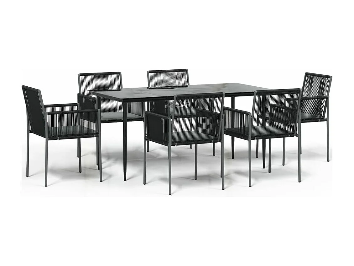 Ensemble à manger de jardin coussins 7 pcs noir rotin et acier