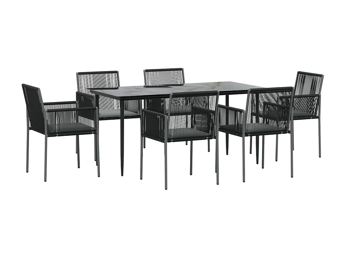 Ensemble à manger de jardin coussins 7 pcs noir rotin et acier