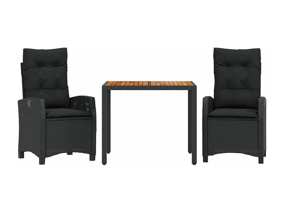 Ensemble à manger de jardin avec coussins 3 pcs Noir