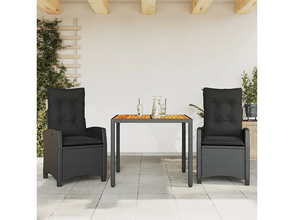 Ensemble à manger de jardin avec coussins 3 pcs Noir