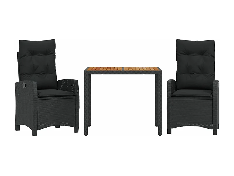 Ensemble à manger de jardin avec coussins 3 pcs Noir