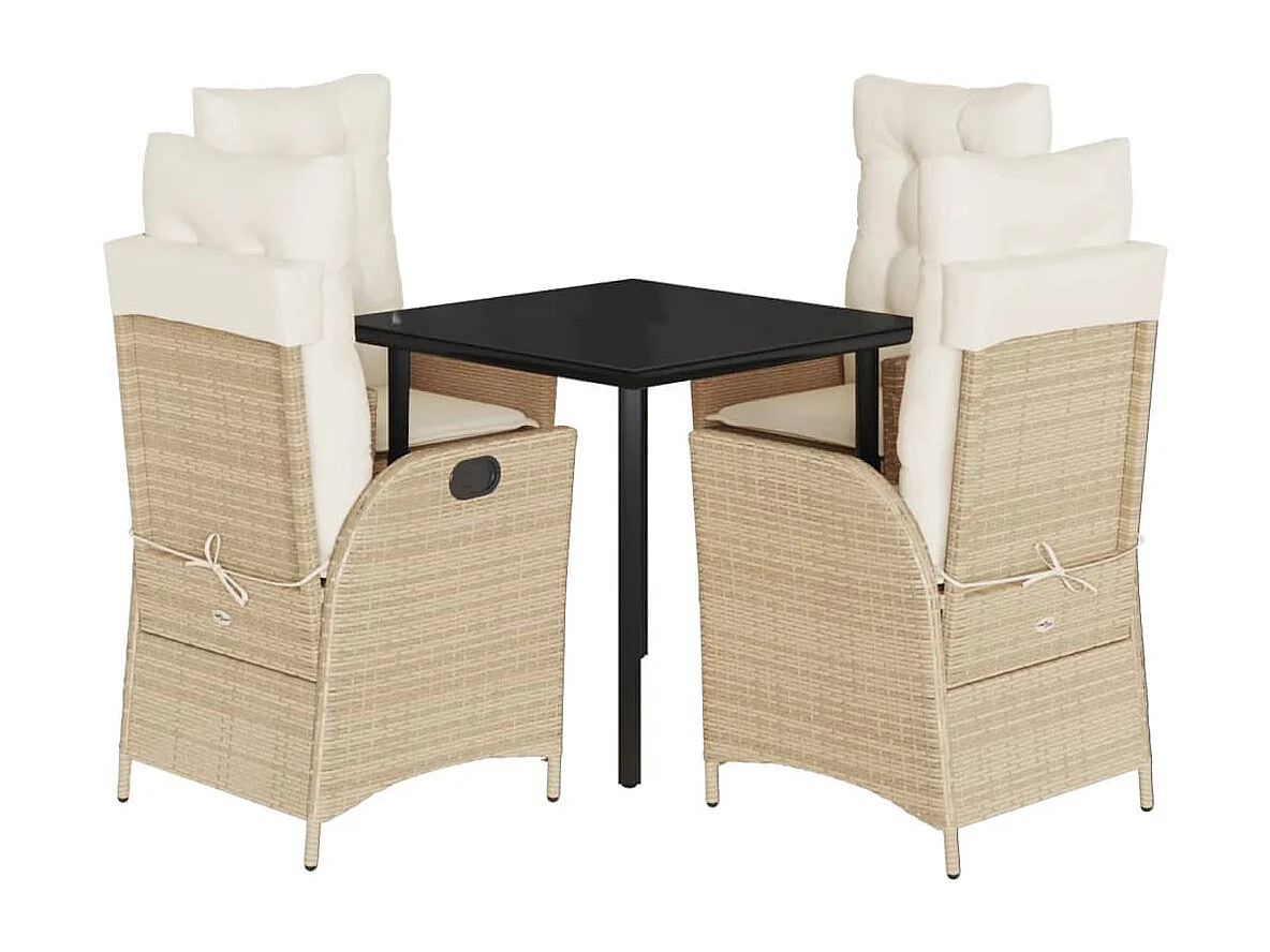 Ensemble à manger de jardin avec coussins 5pcs Beige poly rotin