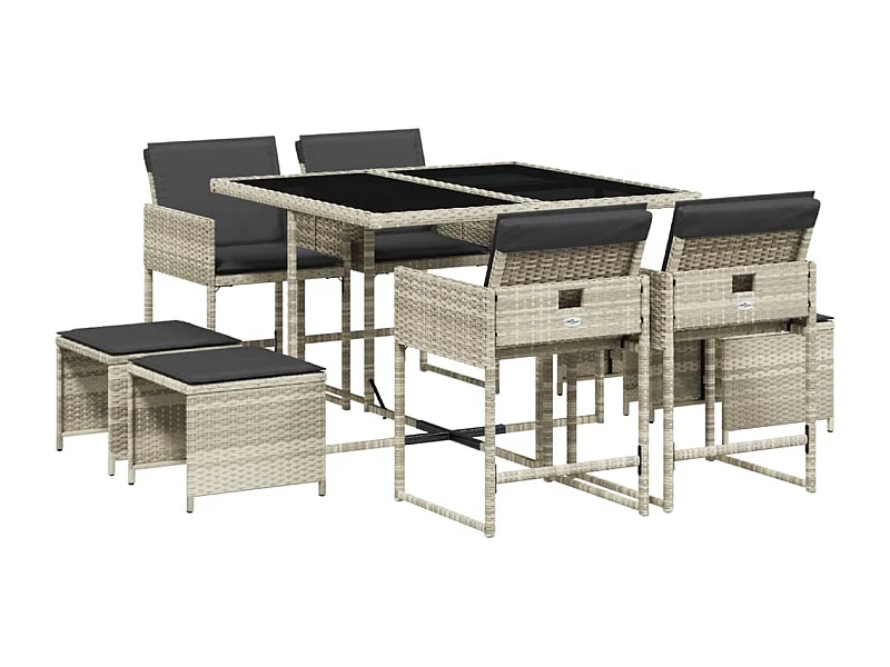 Ensemble à manger de jardin et coussins 9 pcs gris clair rotin