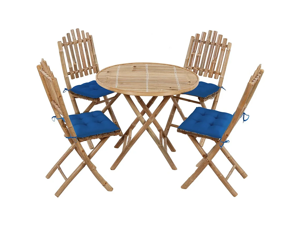 Mobilier à dîner d'extérieur pliable 5 pcs avec coussins Bambou 2
