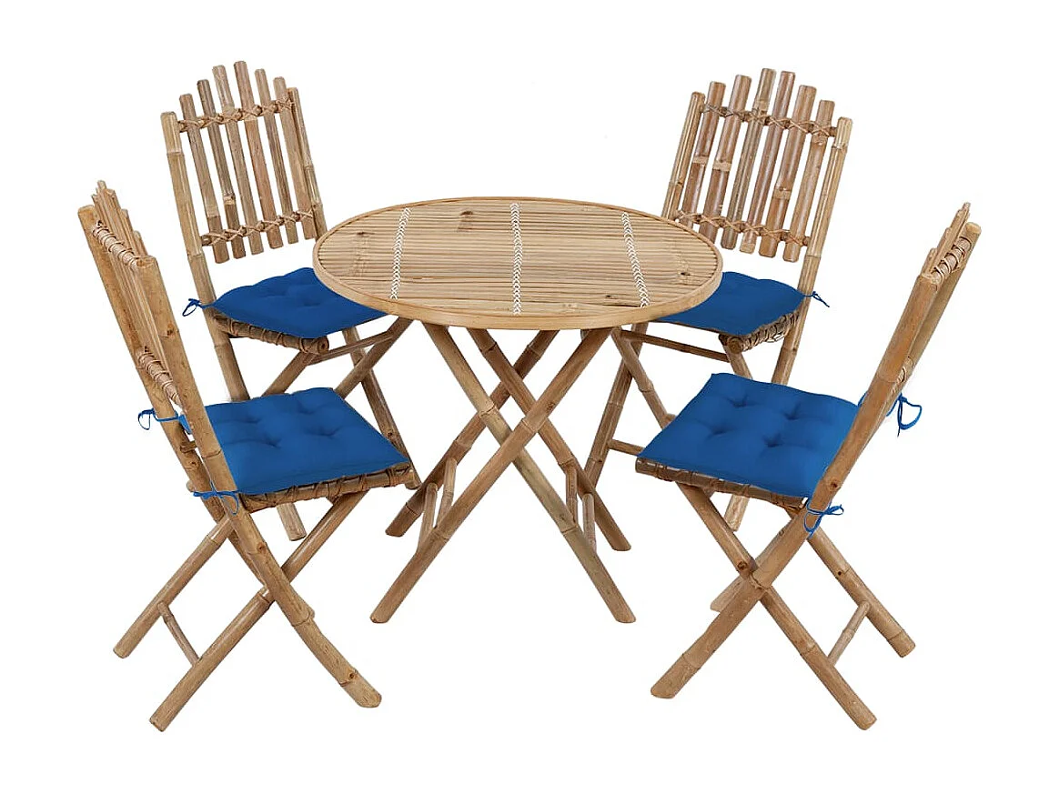 Mobilier à dîner d'extérieur pliable 5 pcs avec coussins Bambou 2