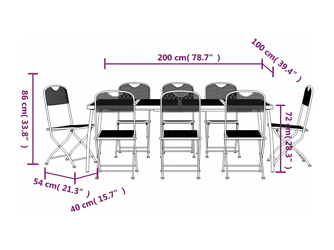 Ensemble à manger de jardin 9 pcs anthracite métal maille