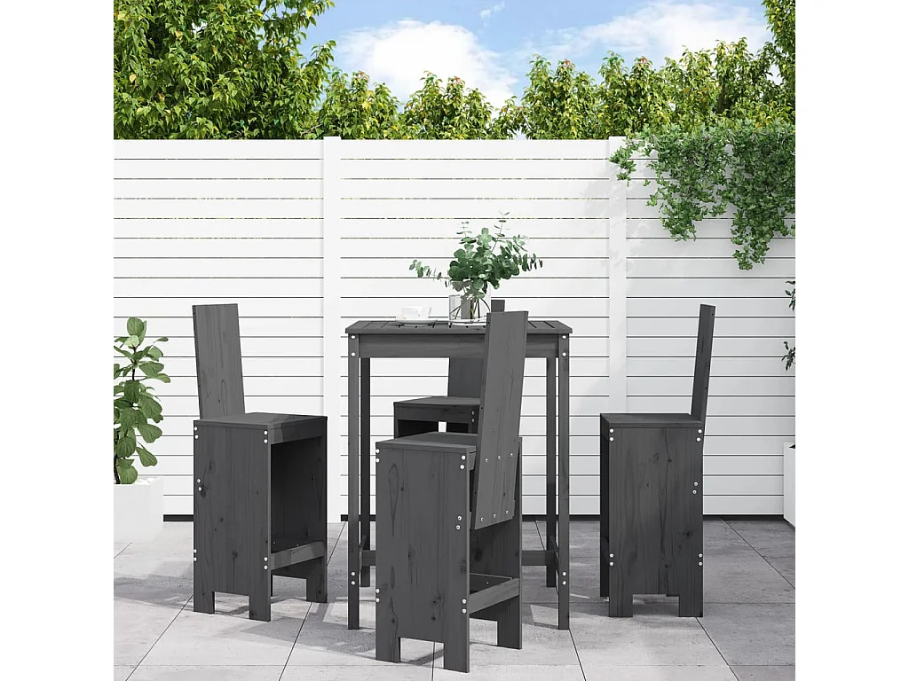 Ensemble de bar de jardin 5 pcs gris bois de pin massif