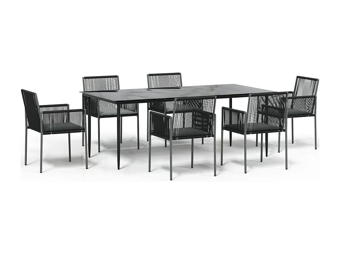 Ensemble à manger de jardin coussins 7 pcs noir rotin et acier