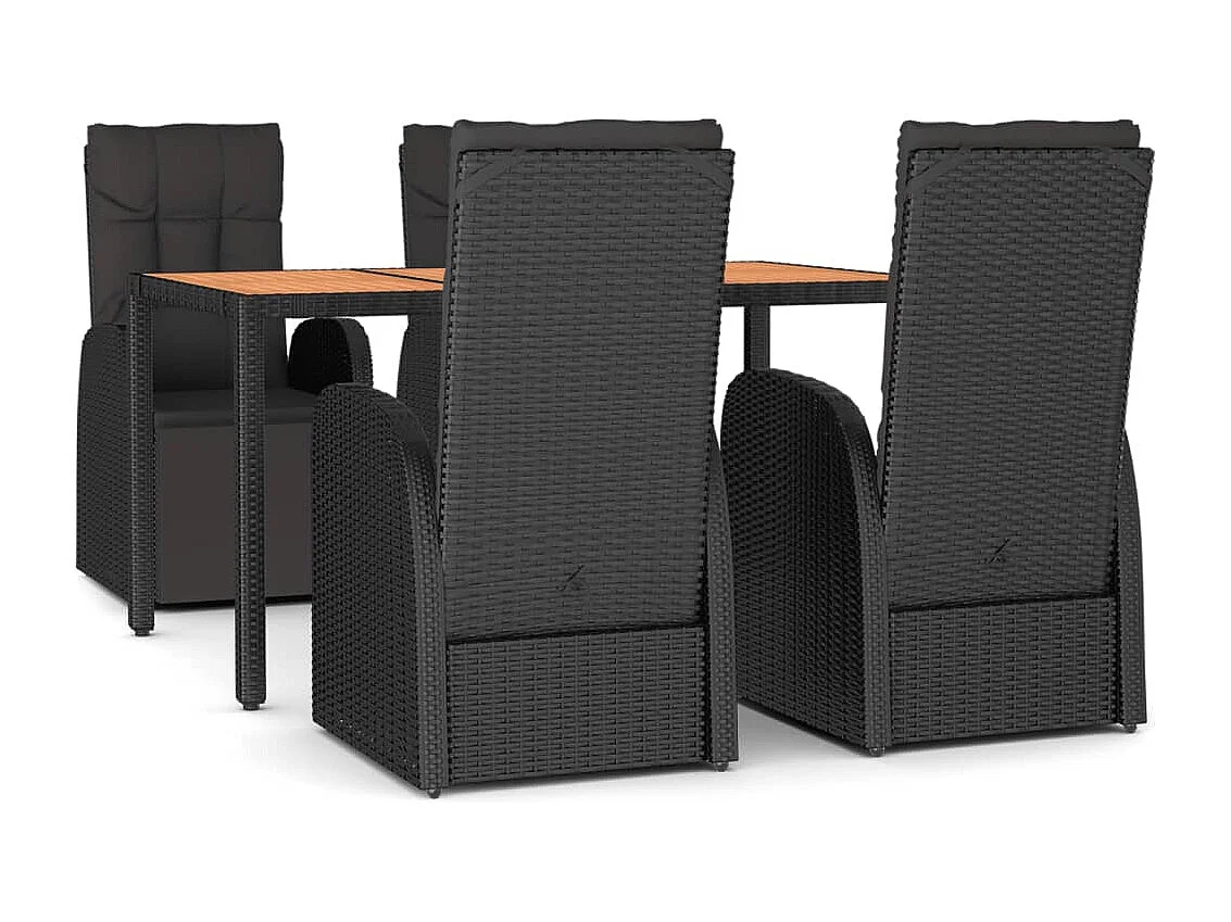 Ensemble à manger de jardin 5pcs Noir Poly rotin et acacia