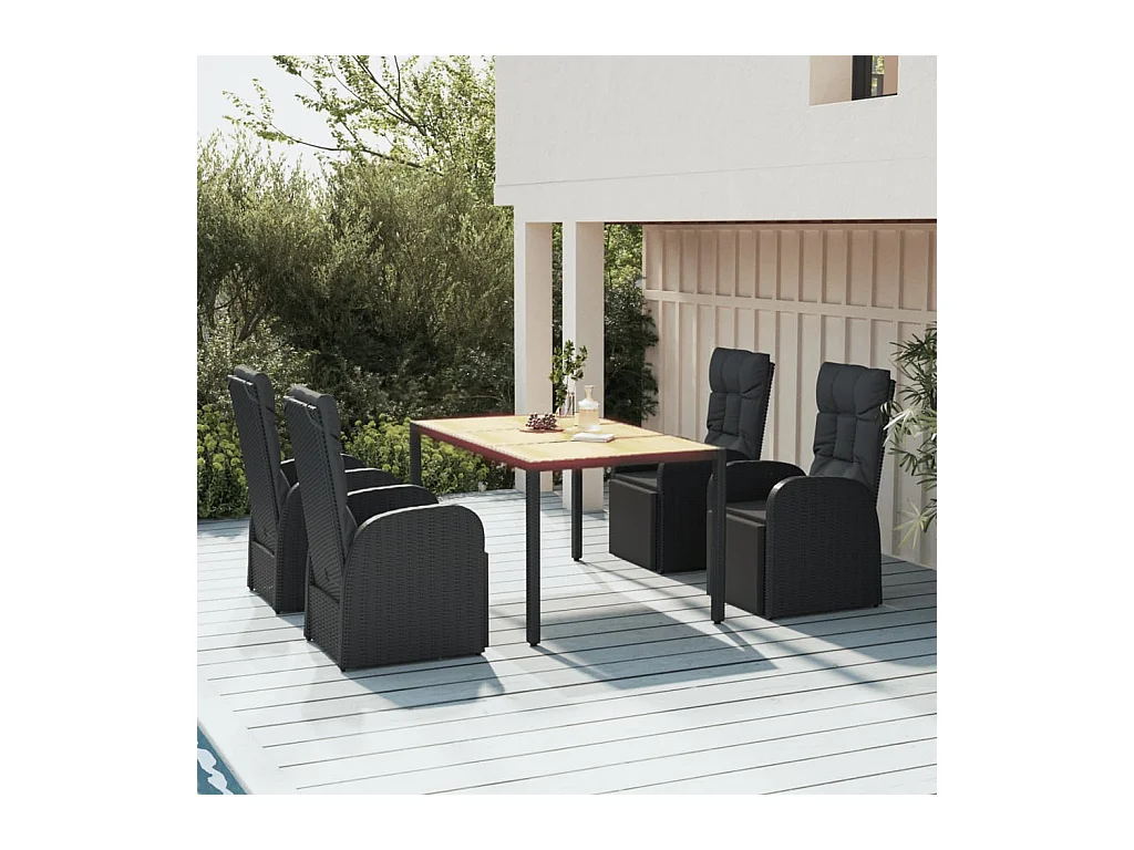 Ensemble à manger de jardin 5pcs Noir Poly rotin et acacia