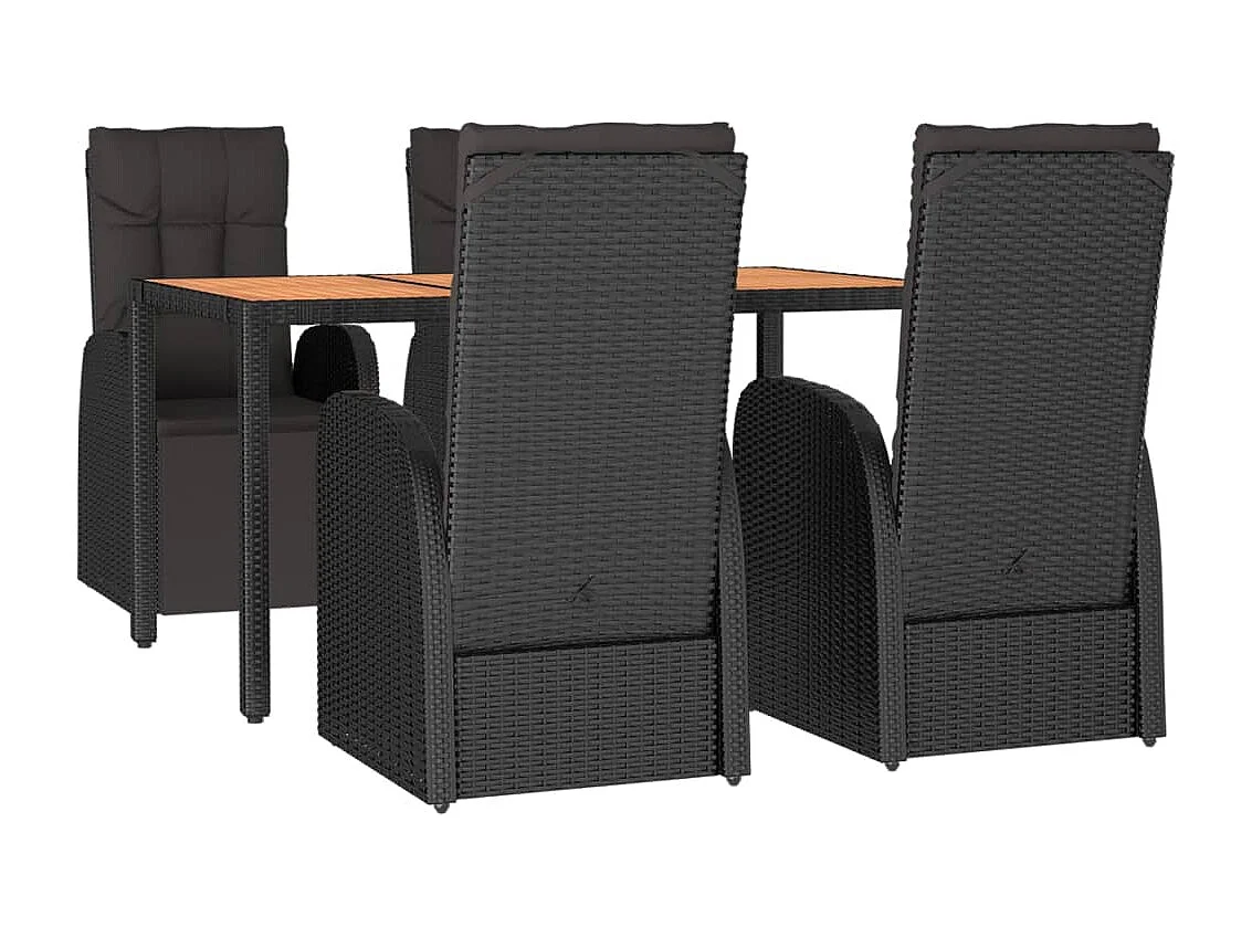 Ensemble à manger de jardin 5pcs Noir Poly rotin et acacia
