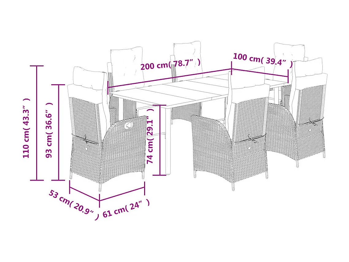 Ensemble à manger de jardin et coussins 7 pcs gris clair rotin