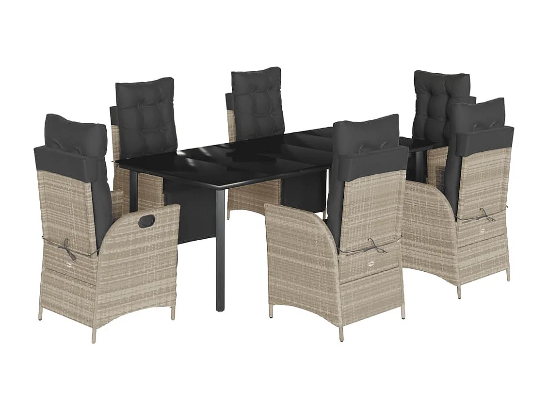 Ensemble à manger de jardin et coussins 7 pcs gris clair rotin