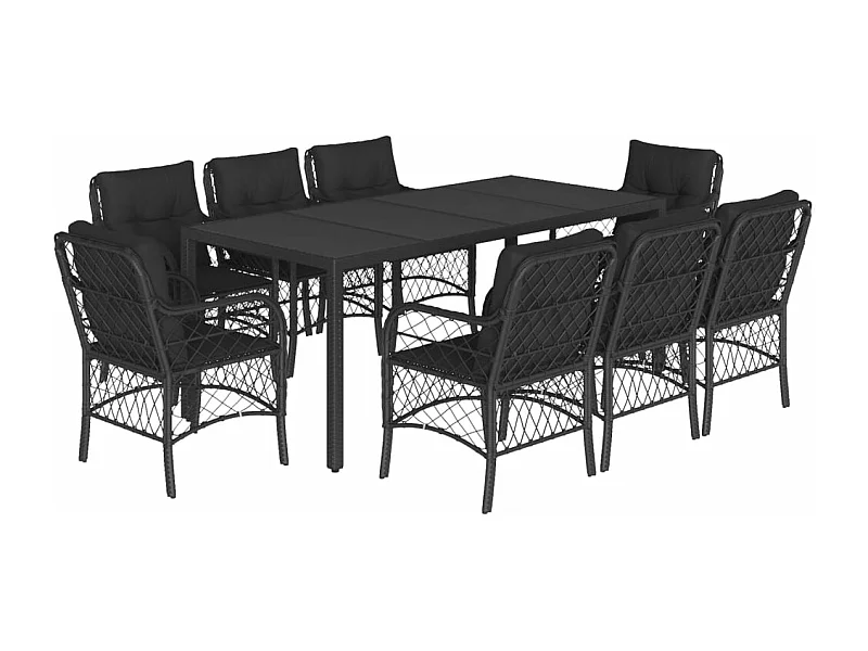 Ensemble à manger de jardin 9pcs coussins noir résine tressée