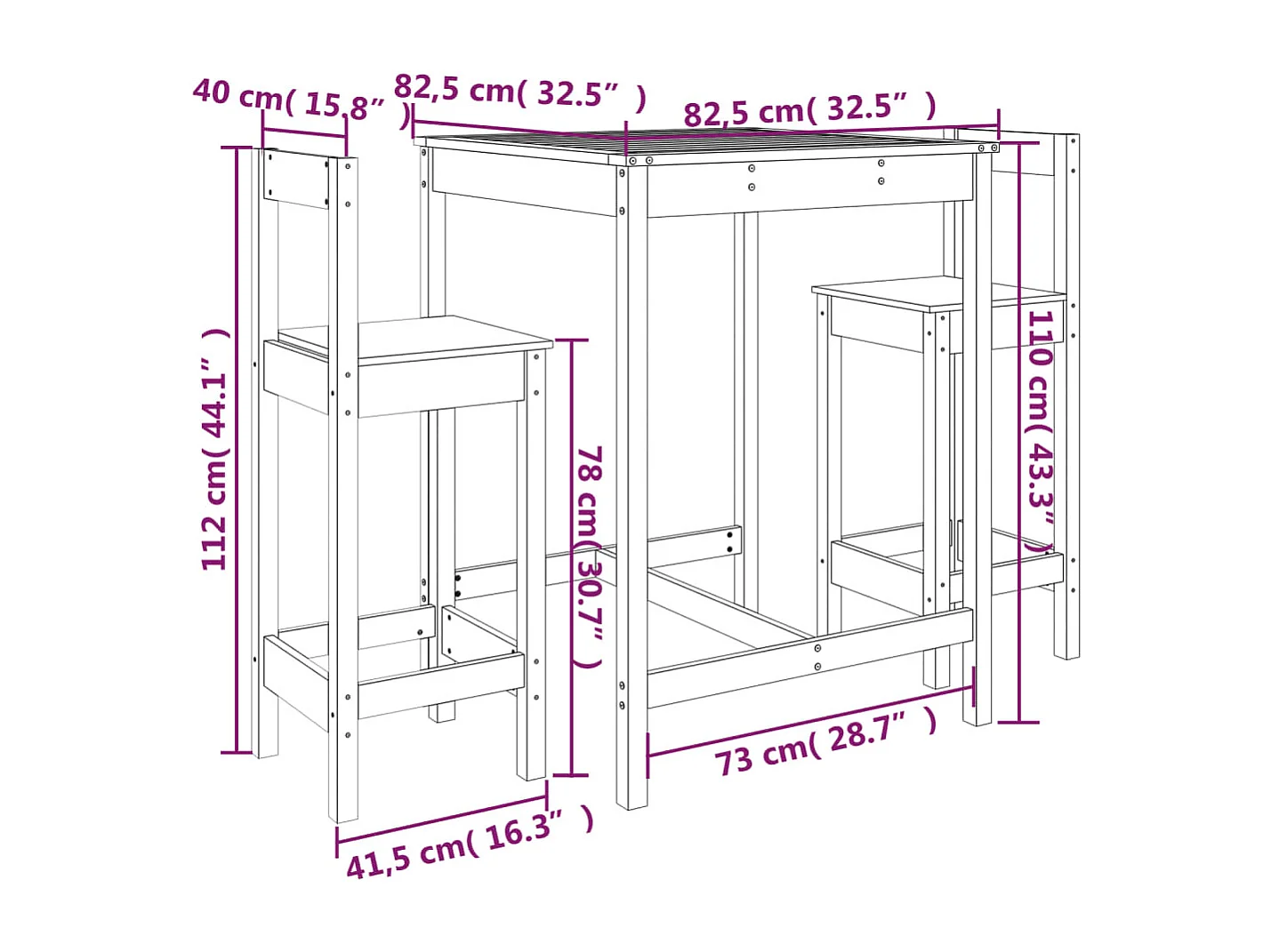 Ensemble de bar de jardin 3 pcs blanc bois de pin massif