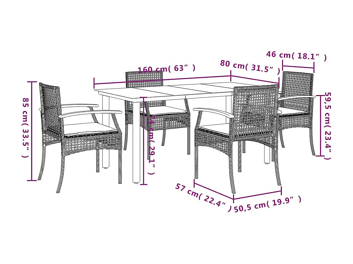 Ensemble à manger de jardin coussins 5pcs Noir Résine tressée