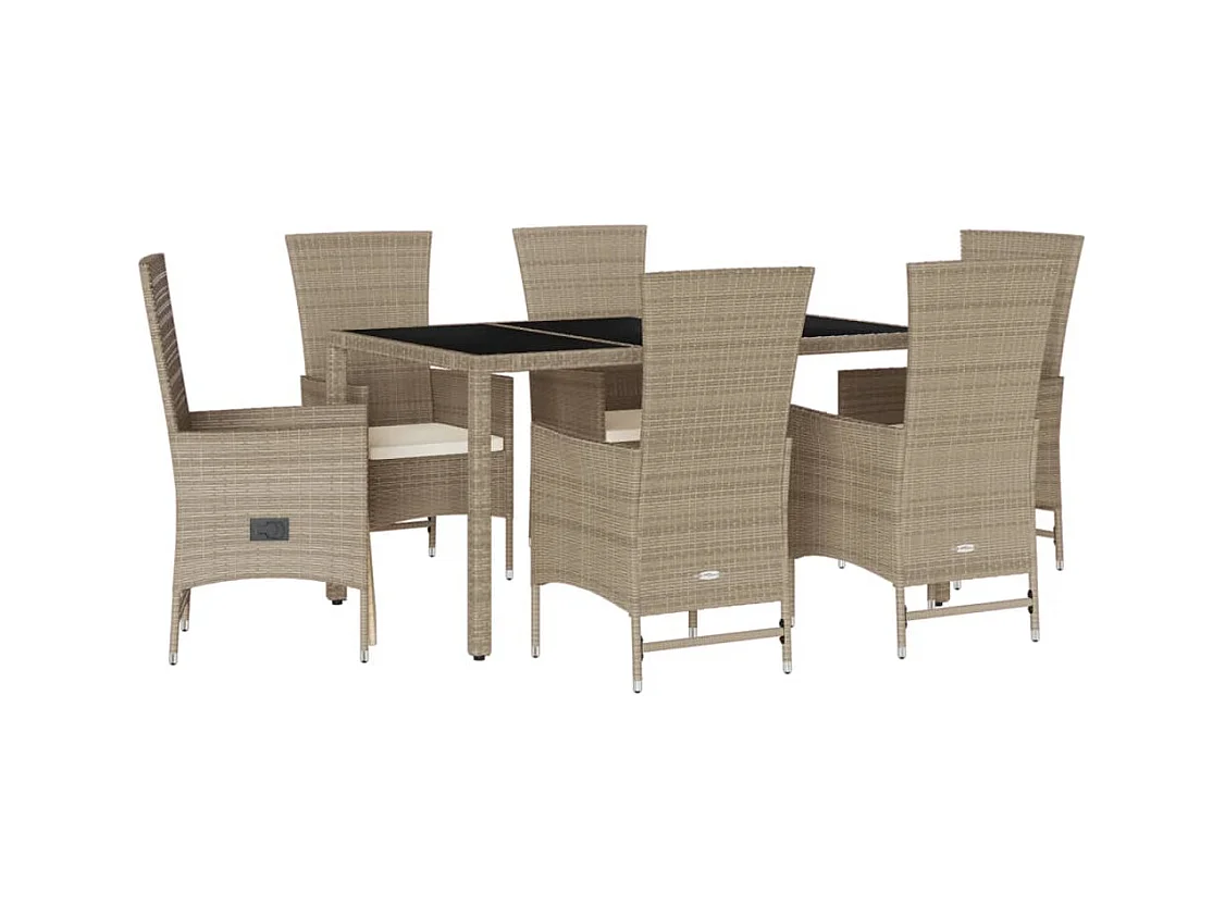 Ensemble à manger de jardin et coussins 7 pcs beige poly rotin