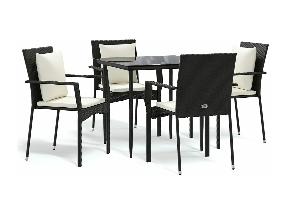 Ensemble à manger de jardin coussins 5pcs Noir Résine tressée