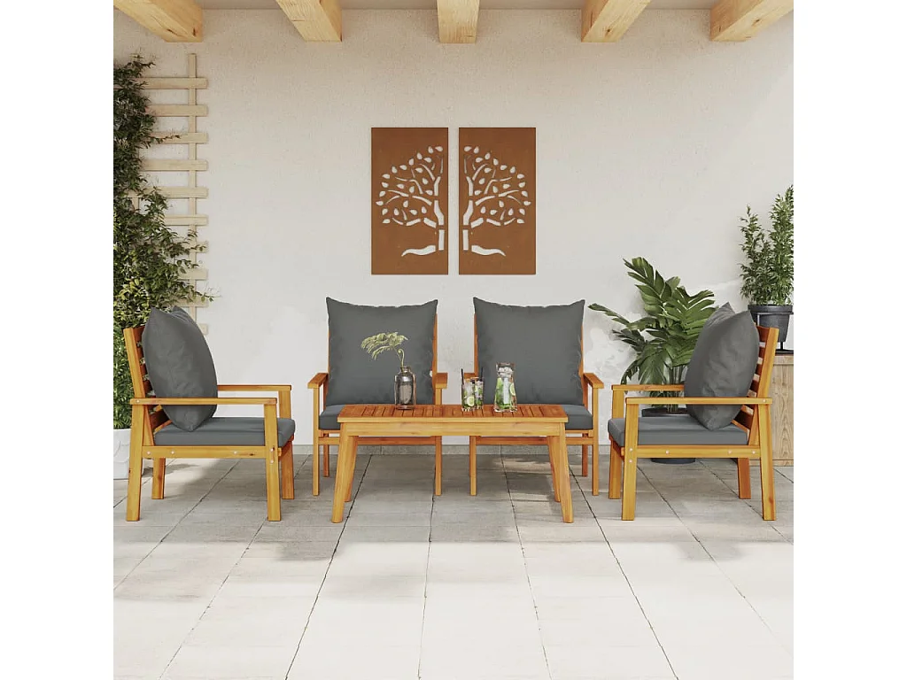 Salon de jardin avec coussins 5 pcs Bois d'acacia solide